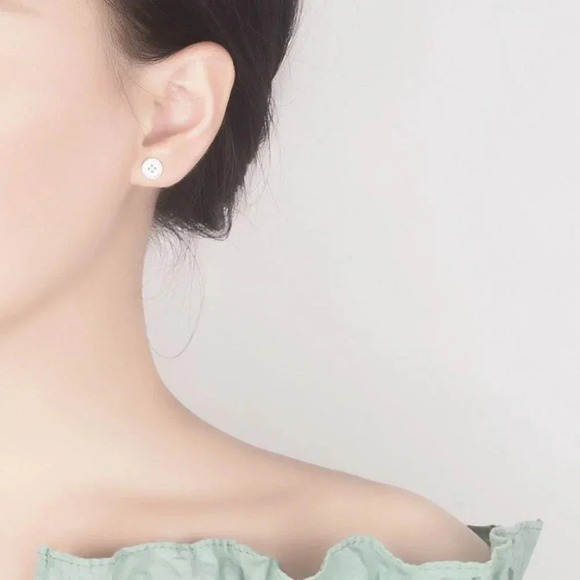 925 Sterling Silver Dainty Button Stud Earrings - Picture 3 of 4